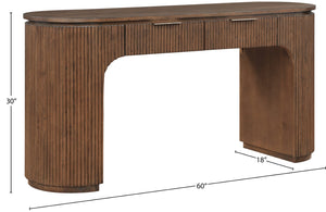 Meridian Furniture Astrid Fluted Oak Veneer Writing Desk with Built in Drawer for Modern Home Office Use Brown 818Brown-Desk