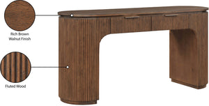 Meridian Furniture Astrid Fluted Oak Veneer Writing Desk with Built in Drawer for Modern Home Office Use Brown 818Brown-Desk