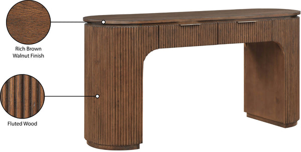 Meridian Furniture Astrid Fluted Oak Veneer Writing Desk with Built in Drawer for Modern Home Office Use Brown 818Brown-Desk