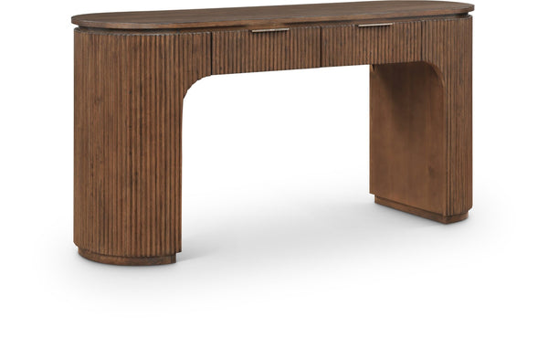 Meridian Furniture Astrid Fluted Oak Veneer Writing Desk with Built in Drawer for Modern Home Office Use Brown 818Brown-Desk