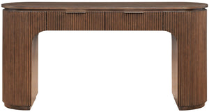 Meridian Furniture Astrid Fluted Oak Veneer Writing Desk with Built in Drawer for Modern Home Office Use Brown 818Brown-Desk