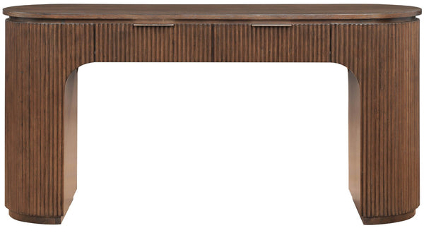 Meridian Furniture Astrid Fluted Oak Veneer Writing Desk with Built in Drawer for Modern Home Office Use Brown 818Brown-Desk