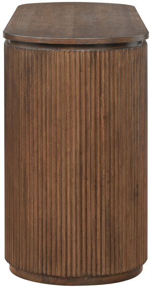 Meridian Furniture Astrid Fluted Oak Veneer Writing Desk with Built in Drawer for Modern Home Office Use Brown 818Brown-Desk