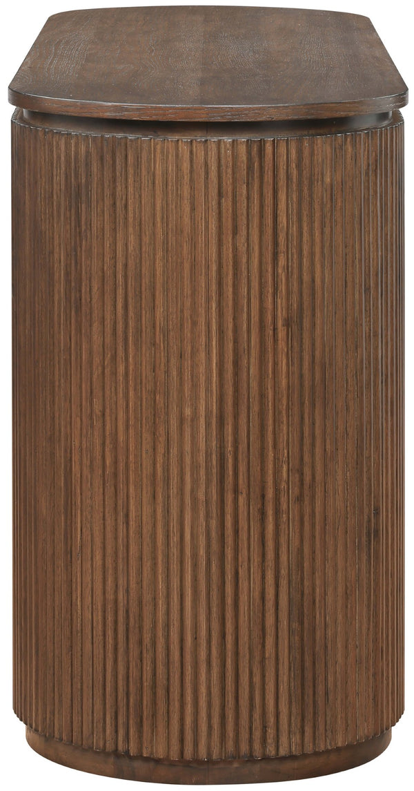 Meridian Furniture Astrid Fluted Oak Veneer Writing Desk with Built in Drawer for Modern Home Office Use Brown 818Brown-Desk