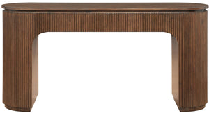 Meridian Furniture Astrid Fluted Oak Veneer Writing Desk with Built in Drawer for Modern Home Office Use Brown 818Brown-Desk