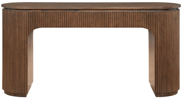Meridian Furniture Astrid Fluted Oak Veneer Writing Desk with Built in Drawer for Modern Home Office Use Brown 818Brown-Desk