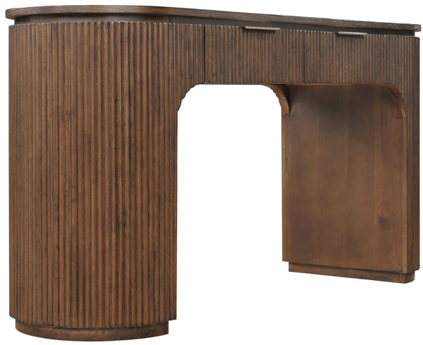 Meridian Furniture Astrid Fluted Oak Veneer Writing Desk with Built in Drawer for Modern Home Office Use Brown 818Brown-Desk