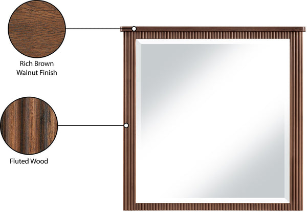Meridian Furniture Astrid Fluted Wood Frame Wall Mirror for Stylish Contemporary and Modern Home Interiors Brown 818Brown-M