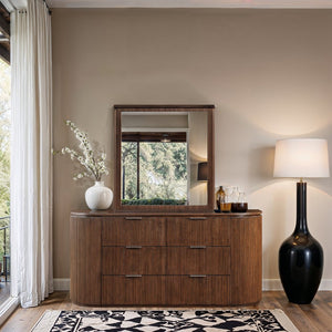 Meridian Furniture Astrid Fluted Wood Frame Wall Mirror for Stylish Contemporary and Modern Home Interiors Brown 818Brown-M