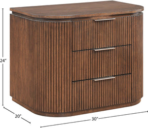 Meridian Furniture Astrid Fluted Oak Veneer Nightstand with Single Drawer for Stylish Modern Bedrooms Brown 818Brown-NS