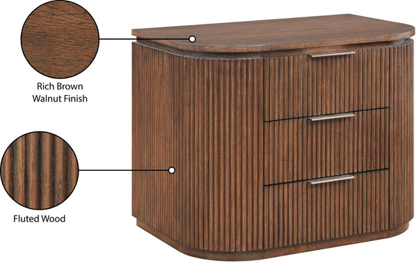 Meridian Furniture Astrid Fluted Oak Veneer Nightstand with Single Drawer for Stylish Modern Bedrooms Brown 818Brown-NS
