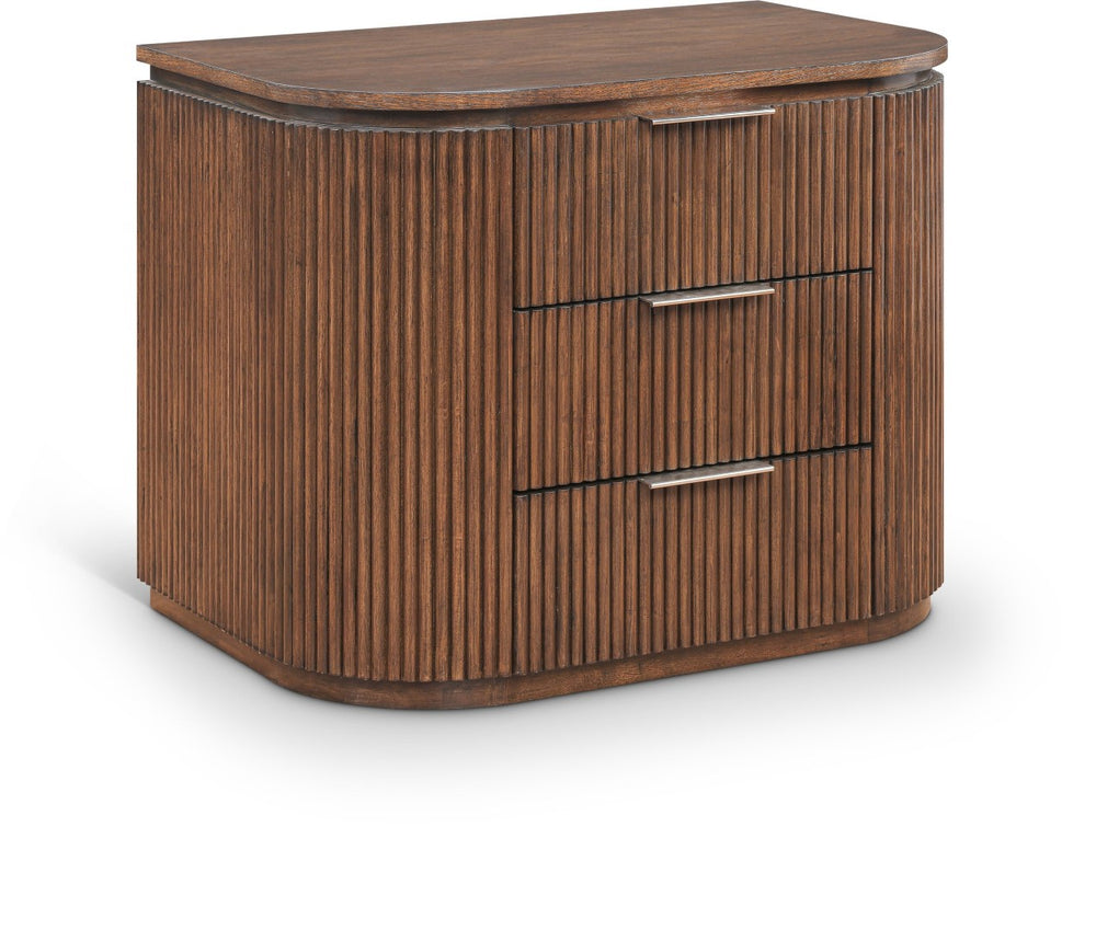 Meridian Furniture Astrid Fluted Oak Veneer Nightstand with Single Drawer for Stylish Modern Bedrooms Brown 818Brown-NS