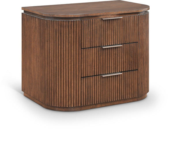Meridian Furniture Astrid Fluted Oak Veneer Nightstand with Single Drawer for Stylish Modern Bedrooms Brown 818Brown-NS