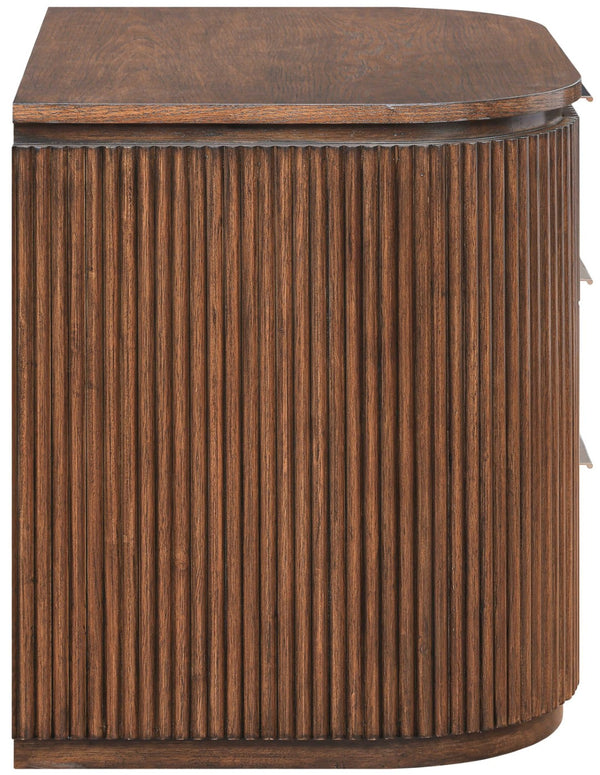 Meridian Furniture Astrid Fluted Oak Veneer Nightstand with Single Drawer for Stylish Modern Bedrooms Brown 818Brown-NS