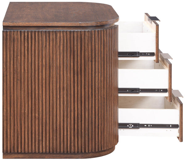 Meridian Furniture Astrid Fluted Oak Veneer Nightstand with Single Drawer for Stylish Modern Bedrooms Brown 818Brown-NS