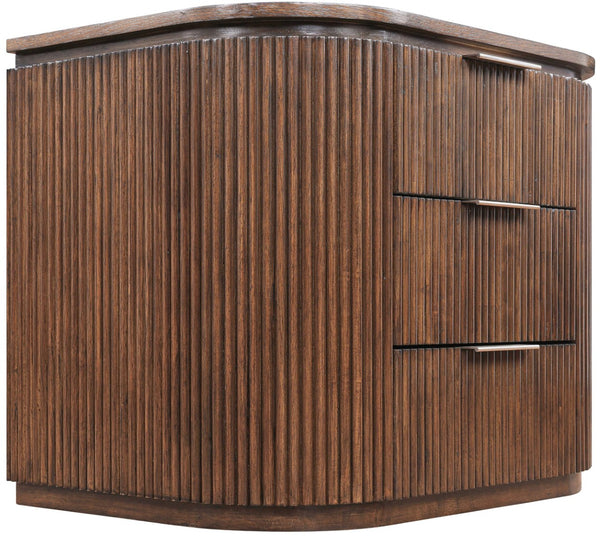 Meridian Furniture Astrid Fluted Oak Veneer Nightstand with Single Drawer for Stylish Modern Bedrooms Brown 818Brown-NS