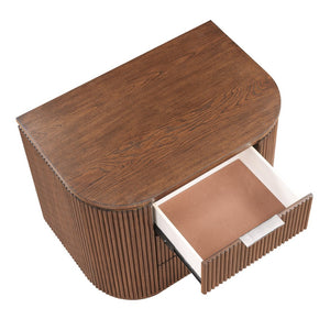 Meridian Furniture Astrid Fluted Oak Veneer Nightstand with Single Drawer for Stylish Modern Bedrooms Brown 818Brown-NS