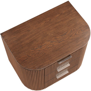 Meridian Furniture Astrid Fluted Oak Veneer Nightstand with Single Drawer for Stylish Modern Bedrooms Brown 818Brown-NS