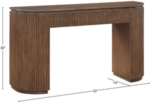 Meridian Furniture Astrid Fluted Oak Veneer Console Table with Sculptural Grooves for Modern Entryways and Hallways Brown 818Brown-T