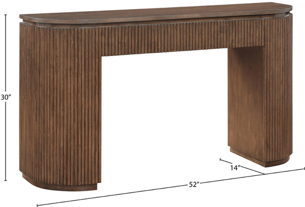 Meridian Furniture Astrid Fluted Oak Veneer Console Table with Sculptural Grooves for Modern Entryways and Hallways Brown 818Brown-T