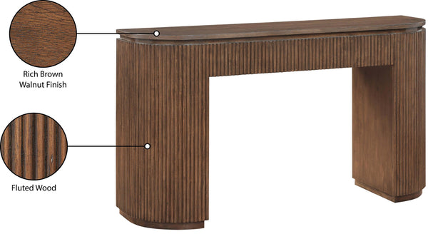 Meridian Furniture Astrid Fluted Oak Veneer Console Table with Sculptural Grooves for Modern Entryways and Hallways Brown 818Brown-T
