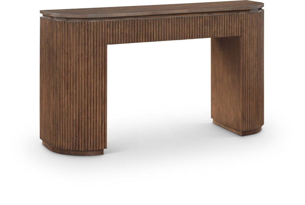 Meridian Furniture Astrid Fluted Oak Veneer Console Table with Sculptural Grooves for Modern Entryways and Hallways Brown 818Brown-T
