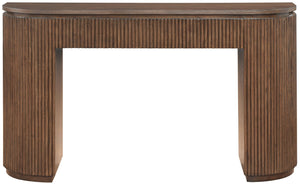 Meridian Furniture Astrid Fluted Oak Veneer Console Table with Sculptural Grooves for Modern Entryways and Hallways Brown 818Brown-T