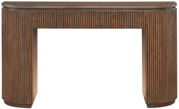 Meridian Furniture Astrid Fluted Oak Veneer Console Table with Sculptural Grooves for Modern Entryways and Hallways Brown 818Brown-T