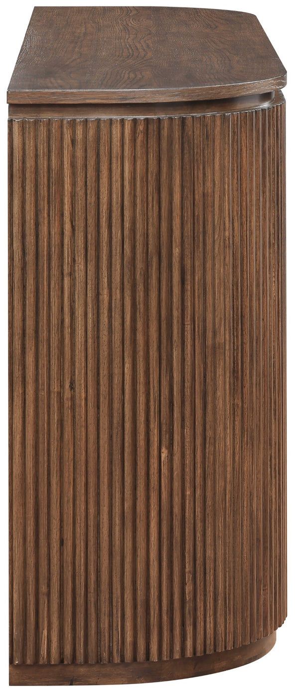 Meridian Furniture Astrid Fluted Oak Veneer Console Table with Sculptural Grooves for Modern Entryways and Hallways Brown 818Brown-T
