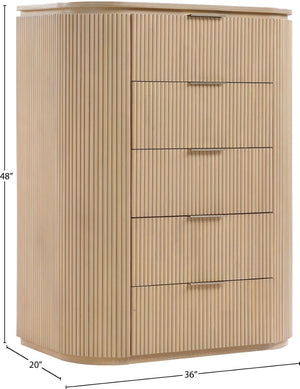 Meridian Furniture Astrid Fluted Oak Veneer Chest with Vertical Groove Panels for Modern Bedroom Storage Natural 818Oak-CH