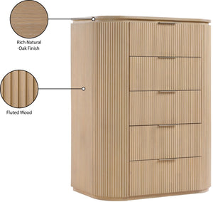 Meridian Furniture Astrid Fluted Oak Veneer Chest with Vertical Groove Panels for Modern Bedroom Storage Natural 818Oak-CH