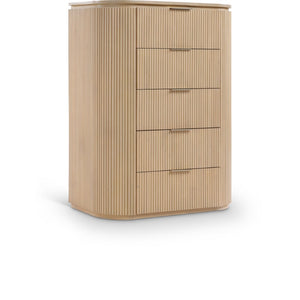 Meridian Furniture Astrid Fluted Oak Veneer Chest with Vertical Groove Panels for Modern Bedroom Storage Natural 818Oak-CH