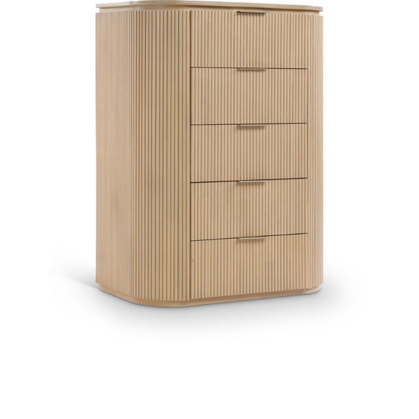 Meridian Furniture Astrid Fluted Oak Veneer Chest with Vertical Groove Panels for Modern Bedroom Storage Natural 818Oak-CH