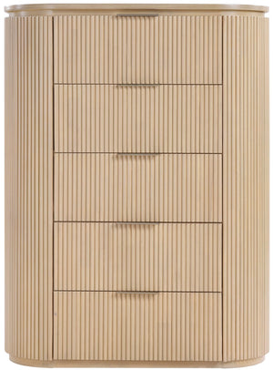 Meridian Furniture Astrid Fluted Oak Veneer Chest with Vertical Groove Panels for Modern Bedroom Storage Natural 818Oak-CH