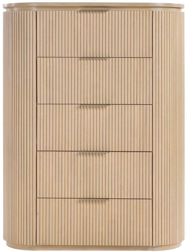 Meridian Furniture Astrid Fluted Oak Veneer Chest with Vertical Groove Panels for Modern Bedroom Storage Natural 818Oak-CH