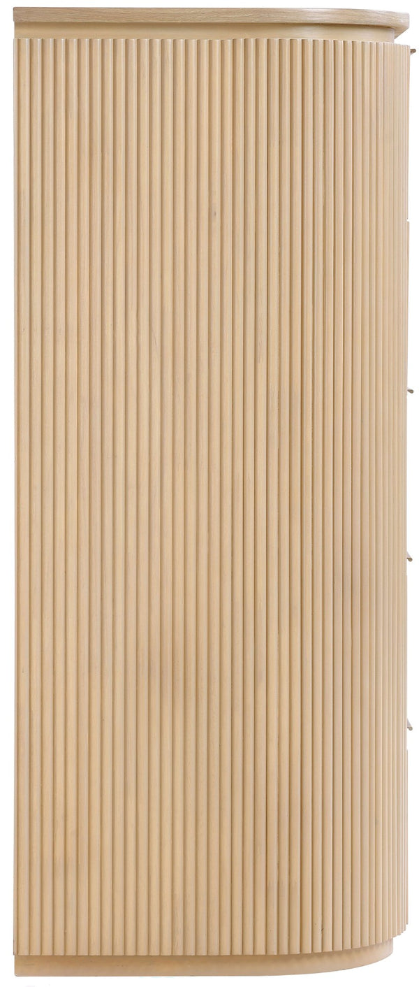 Meridian Furniture Astrid Fluted Oak Veneer Chest with Vertical Groove Panels for Modern Bedroom Storage Natural 818Oak-CH