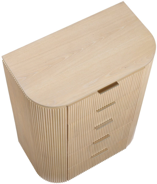 Meridian Furniture Astrid Fluted Oak Veneer Chest with Vertical Groove Panels for Modern Bedroom Storage Natural 818Oak-CH