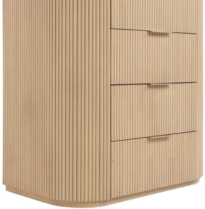 Meridian Furniture Astrid Fluted Oak Veneer Chest with Vertical Groove Panels for Modern Bedroom Storage Natural 818Oak-CH