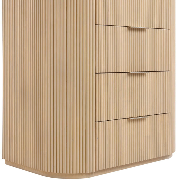 Meridian Furniture Astrid Fluted Oak Veneer Chest with Vertical Groove Panels for Modern Bedroom Storage Natural 818Oak-CH