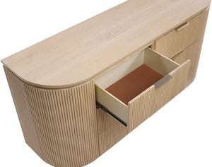 Meridian Furniture Astrid Fluted Oak Veneer Six Drawer Dresser with Sculptural Fronts for Modern Bedroom Storage Natural 818Oak-D