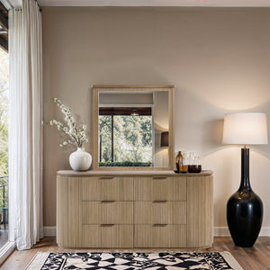 Meridian Furniture Astrid Fluted Oak Veneer Six Drawer Dresser with Sculptural Fronts for Modern Bedroom Storage Natural 818Oak-D
