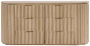 Meridian Furniture Astrid Fluted Oak Veneer Six Drawer Dresser with Sculptural Fronts for Modern Bedroom Storage Natural 818Oak-D