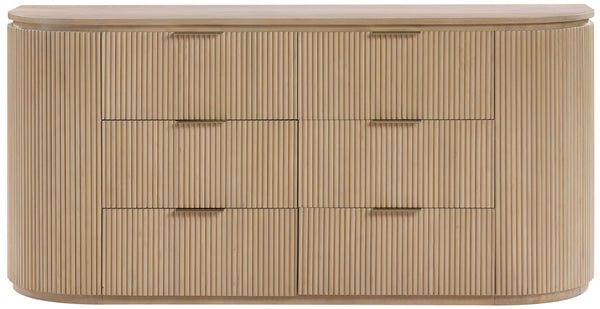 Meridian Furniture Astrid Fluted Oak Veneer Six Drawer Dresser with Sculptural Fronts for Modern Bedroom Storage Natural 818Oak-D