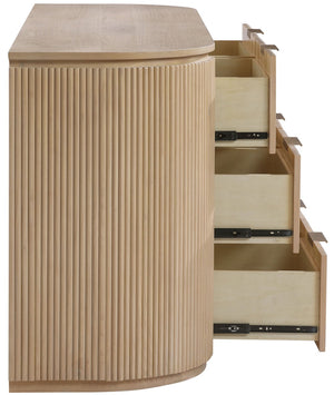 Meridian Furniture Astrid Fluted Oak Veneer Six Drawer Dresser with Sculptural Fronts for Modern Bedroom Storage Natural 818Oak-D