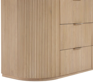 Meridian Furniture Astrid Fluted Oak Veneer Six Drawer Dresser with Sculptural Fronts for Modern Bedroom Storage Natural 818Oak-D