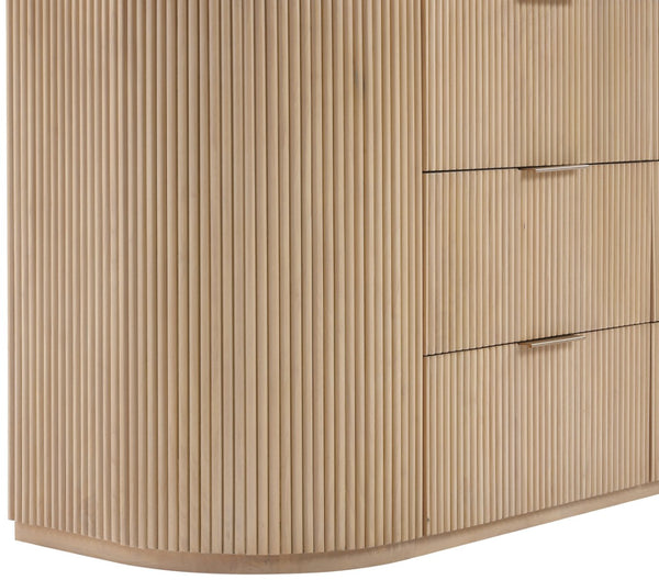 Meridian Furniture Astrid Fluted Oak Veneer Six Drawer Dresser with Sculptural Fronts for Modern Bedroom Storage Natural 818Oak-D