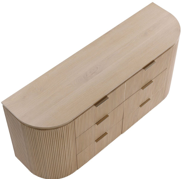 Meridian Furniture Astrid Fluted Oak Veneer Six Drawer Dresser with Sculptural Fronts for Modern Bedroom Storage Natural 818Oak-D