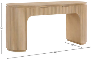 Meridian Furniture Astrid Fluted Oak Veneer Writing Desk with Built in Drawer for Modern Home Office Use Natural 818Oak-Desk