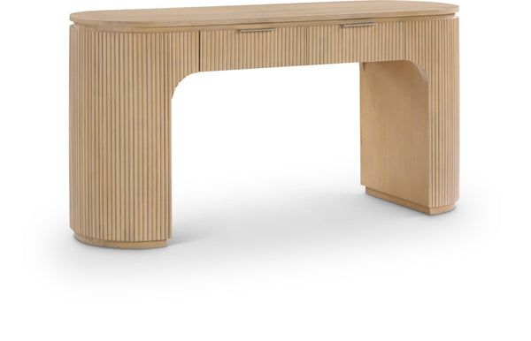 Meridian Furniture Astrid Fluted Oak Veneer Writing Desk with Built in Drawer for Modern Home Office Use Natural 818Oak-Desk