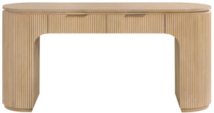 Meridian Furniture Astrid Fluted Oak Veneer Writing Desk with Built in Drawer for Modern Home Office Use Natural 818Oak-Desk